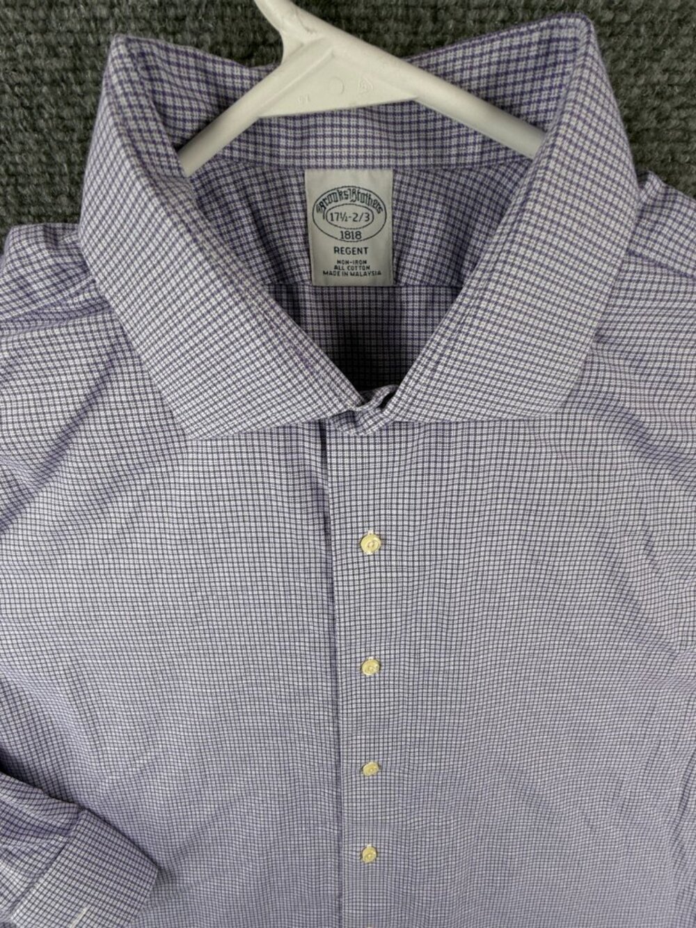 Brooks Brothers Non Iron Button Up Shirt Men Purple Check 17.5 32/33 Regent
